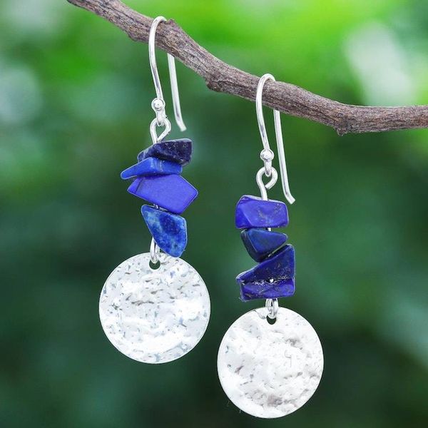 Alternate image for Thai Lapis Lazuli and Sterling Silver Dangle Earrings Shining Moon in Blue