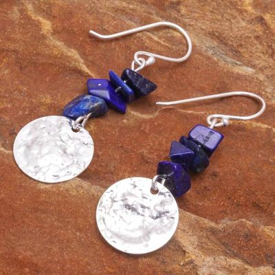 Alternate image for Thai Lapis Lazuli and Sterling Silver Dangle Earrings Shining Moon in Blue