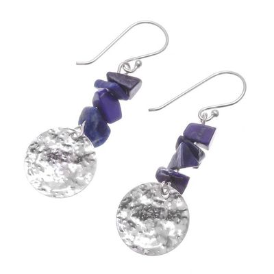 Alternate image for Thai Lapis Lazuli and Sterling Silver Dangle Earrings Shining Moon in Blue