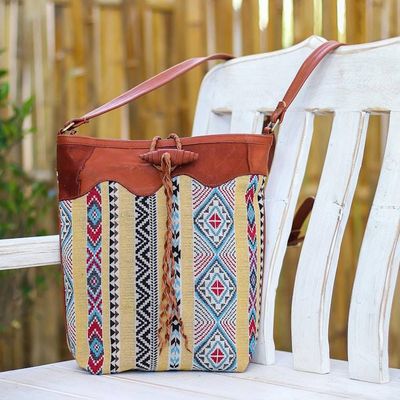 Primary image for Leather-Accented Cotton Blend Sling Bag Joyful Journey in Yellow