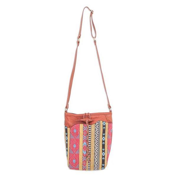 Alternate image for Leather-Accented Patchwork Sling Bag from Thailand Joyful Journey in Red-Yellow