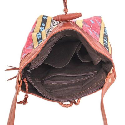 Alternate image for Leather-Accented Patchwork Sling Bag from Thailand Joyful Journey in Red-Yellow