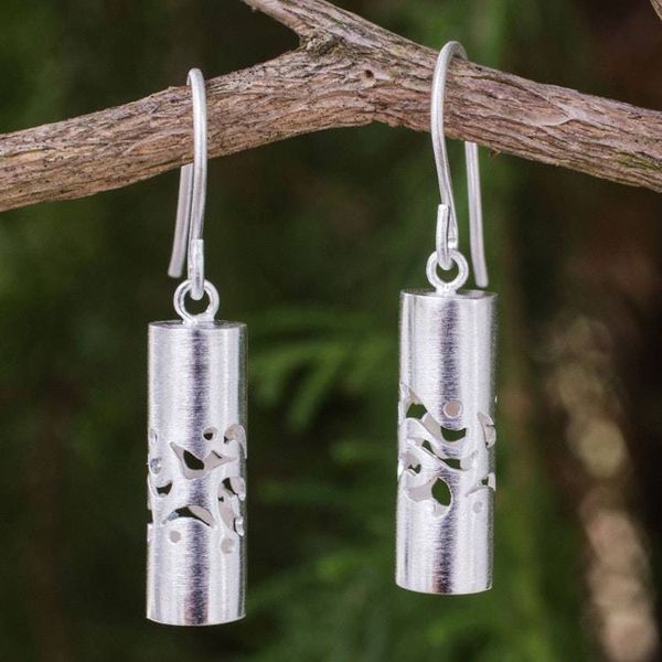 Alternate image for Cylindrical Sterling Silver Earrings Thai Art