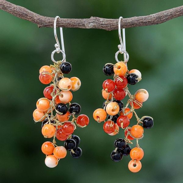Alternate image for Hand Crafted Orange Agate Dangle Earrings Dionysus in Orange