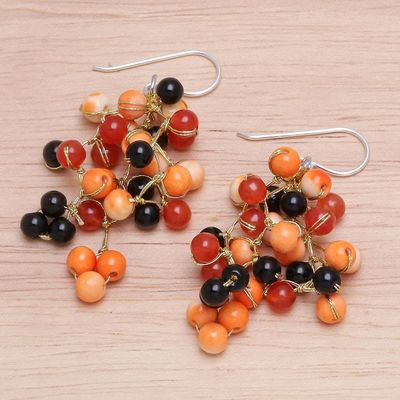 Alternate image for Hand Crafted Orange Agate Dangle Earrings Dionysus in Orange