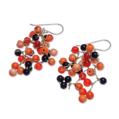 Alternate image for Hand Crafted Orange Agate Dangle Earrings Dionysus in Orange