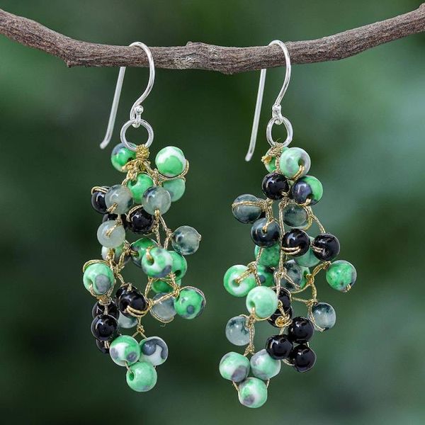 Alternate image for Artisan Crafted Green Agate Dangle Earrings Dionysus in Green