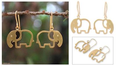 Primary image for Handcrafted Gold Plated Dangle Earrings Sunlit Elephants