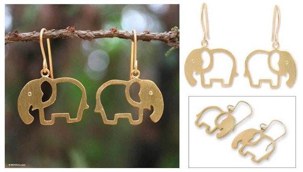 Alternate image for Handcrafted Gold Plated Dangle Earrings Sunlit Elephants