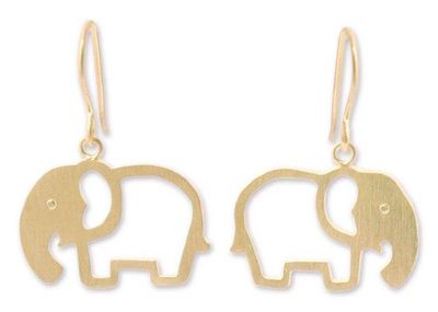 Alternate image for Handcrafted Gold Plated Dangle Earrings Sunlit Elephants