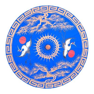 Alternate image for Hand-Painted Bamboo and Cotton Parasol Happy Cranes in Blue