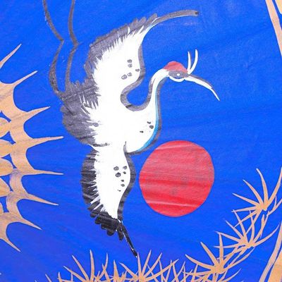 Alternate image for Hand-Painted Bamboo and Cotton Parasol Happy Cranes in Blue