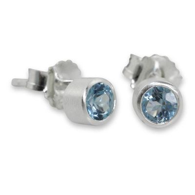 Alternate image for Sterling Silver Stud Earrings with Faceted Blue Topaz Light