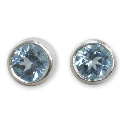 Alternate image for Sterling Silver Stud Earrings with Faceted Blue Topaz Light