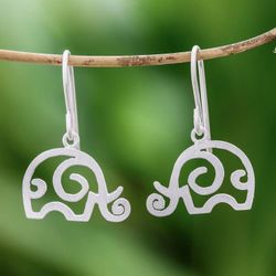 Image for Curly Sterling Silver Elephant Dangle Earrings Curled Ears