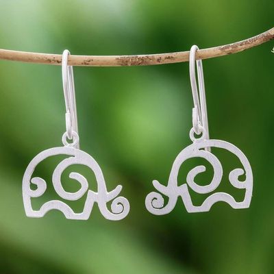 Primary image for Curly Sterling Silver Elephant Dangle Earrings Curled Ears