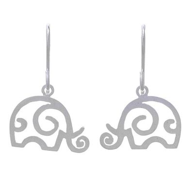 Alternate image for Curly Sterling Silver Elephant Dangle Earrings Curled Ears