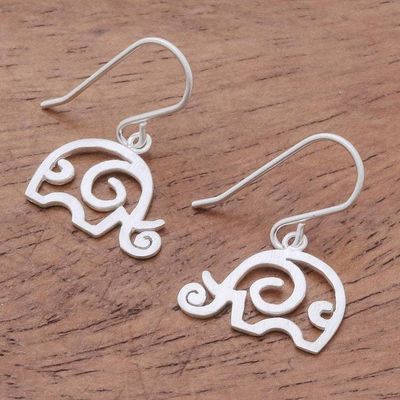Alternate image for Curly Sterling Silver Elephant Dangle Earrings Curled Ears