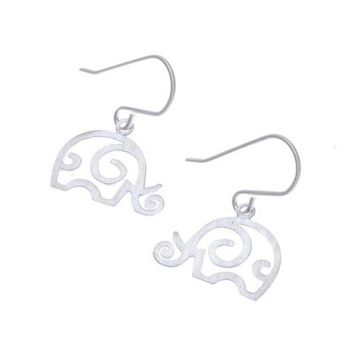 Alternate image for Curly Sterling Silver Elephant Dangle Earrings Curled Ears
