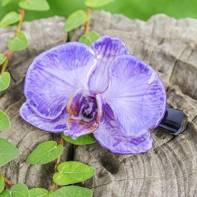 Alternate image for Bohemian Floral Resin-Coated Natural Purple Orchid Hair Clip Purple Whisper