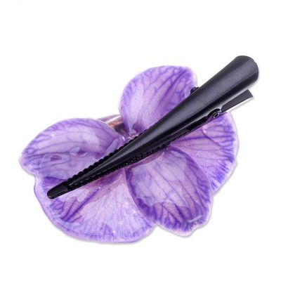 Alternate image for Bohemian Floral Resin-Coated Natural Purple Orchid Hair Clip Purple Whisper