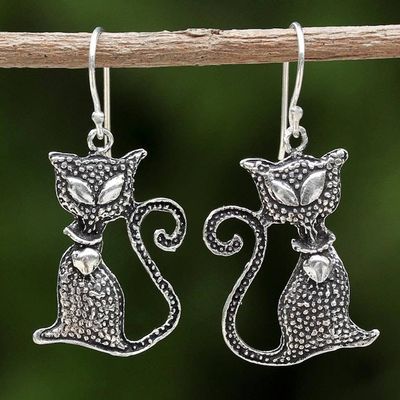 Primary image for Sterling Silver Cat Dangle Earrings from Thailand Witchs Cat