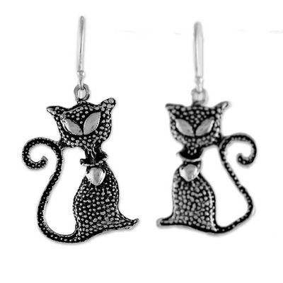 Alternate image for Sterling Silver Cat Dangle Earrings from Thailand Witchs Cat
