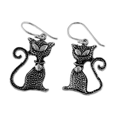Alternate image for Sterling Silver Cat Dangle Earrings from Thailand Witchs Cat