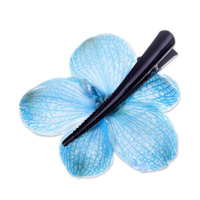 Alternate image for Glossy Resin-Coated Blue Natural Orchid Metallic Hair Clip Blue Whisper