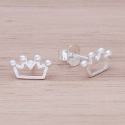 Alternate image for Sterling Silver Crown Stud Earrings from Thailand Delightful Crowns
