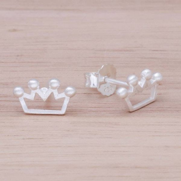 Alternate image for Sterling Silver Crown Stud Earrings from Thailand Delightful Crowns