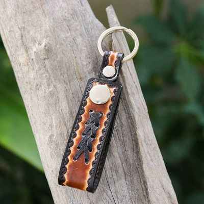 Primary image for Handcrafted Black and Brown Leather Keychain from Thailand A Dark Key to Success