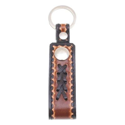 Alternate image for Handcrafted Black and Brown Leather Keychain from Thailand A Dark Key to Success