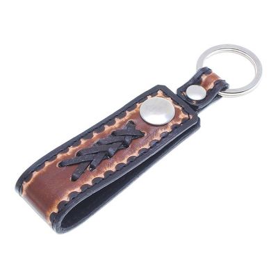 Alternate image for Handcrafted Black and Brown Leather Keychain from Thailand A Dark Key to Success