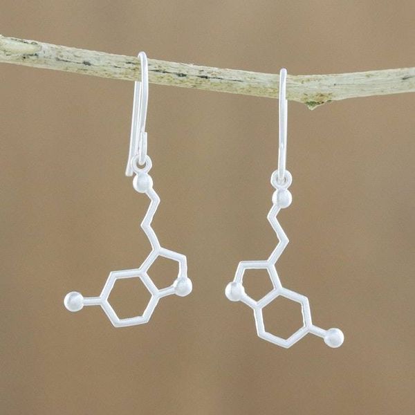 Alternate image for Sterling Silver Modern Double Hexagon Dangle Earrings Serotonin