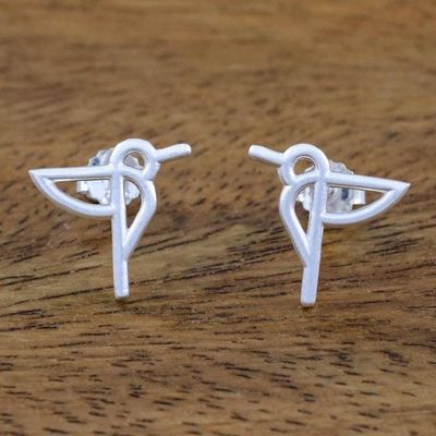 Primary image for Hummingbird Sterling Silver Button Earrings Hummingbird Aloft
