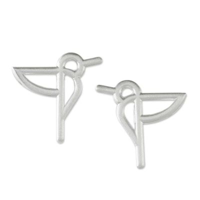 Alternate image for Hummingbird Sterling Silver Button Earrings Hummingbird Aloft