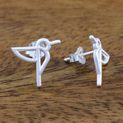 Alternate image for Hummingbird Sterling Silver Button Earrings Hummingbird Aloft