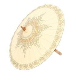 Image for Hand-Painted Cotton and Bamboo Cream Parasol from Thailand Motifs on Cream