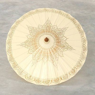 Alternate image for Hand-Painted Cotton and Bamboo Cream Parasol from Thailand Motifs on Cream