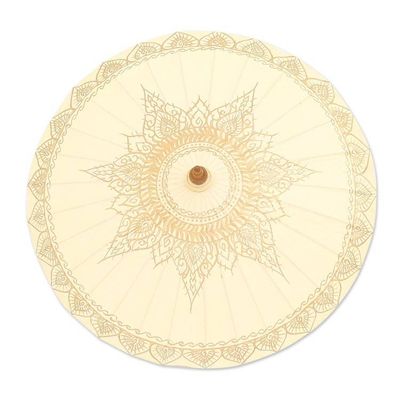 Alternate image for Hand-Painted Cotton and Bamboo Cream Parasol from Thailand Motifs on Cream