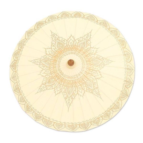 Alternate image for Hand-Painted Cotton and Bamboo Cream Parasol from Thailand Motifs on Cream