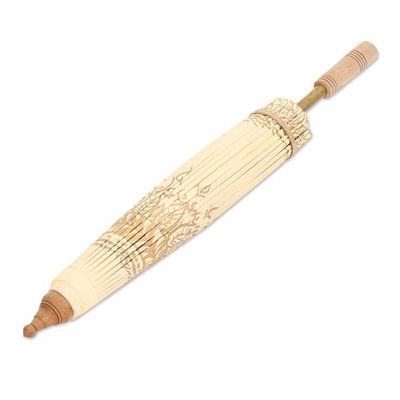 Alternate image for Hand-Painted Cotton and Bamboo Cream Parasol from Thailand Motifs on Cream