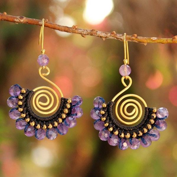 Alternate image for 24K Gold Plated Brass and Amethyst Dangle Earrings Lilac Kiss