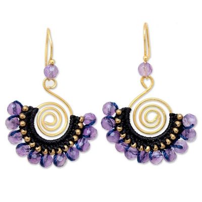 Alternate image for 24K Gold Plated Brass and Amethyst Dangle Earrings Lilac Kiss