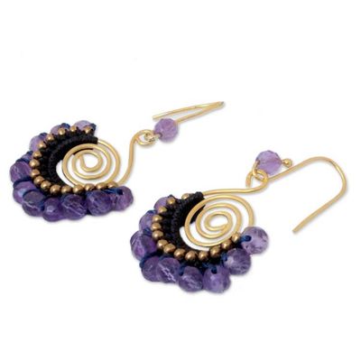 Alternate image for 24K Gold Plated Brass and Amethyst Dangle Earrings Lilac Kiss