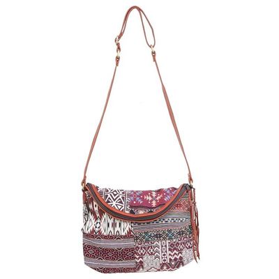 Alternate image for Leather Accented Cotton Patchwork Sling Bag Casual Lanna in Red