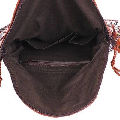 Alternate image for Leather Accented Cotton Patchwork Sling Bag Casual Lanna in Red