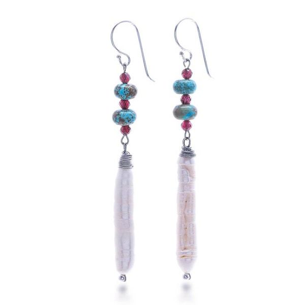 Alternate image for Hill Tribe-Inspired Multi-Gemstone Dangle Hook Earrings Distinguished Pearl