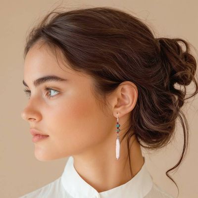 Alternate image for Hill Tribe-Inspired Multi-Gemstone Dangle Hook Earrings Distinguished Pearl